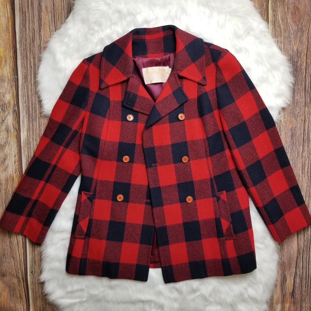 Vintage Pendleton Buffalo Plaid Red Wool Sz 14